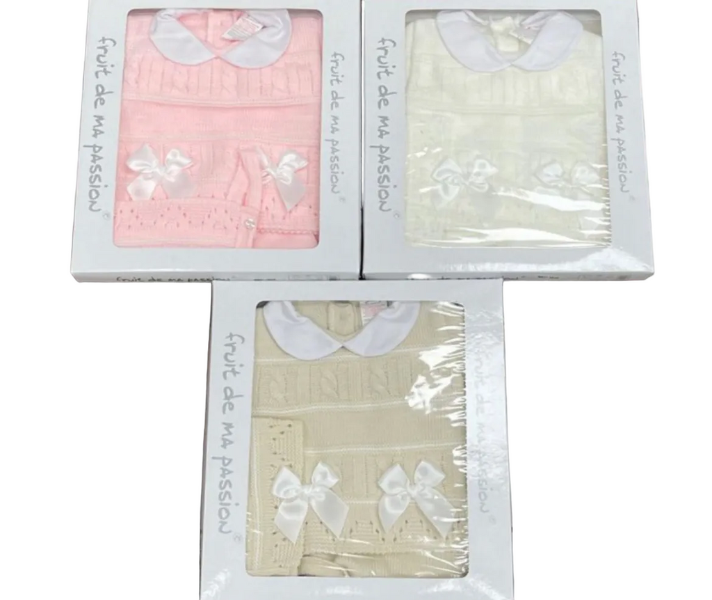 Baby Spanish Three Piece Knitted Set. Baby Pink.