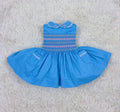 Blue “Francis” Handsmocked sleeveless frock.