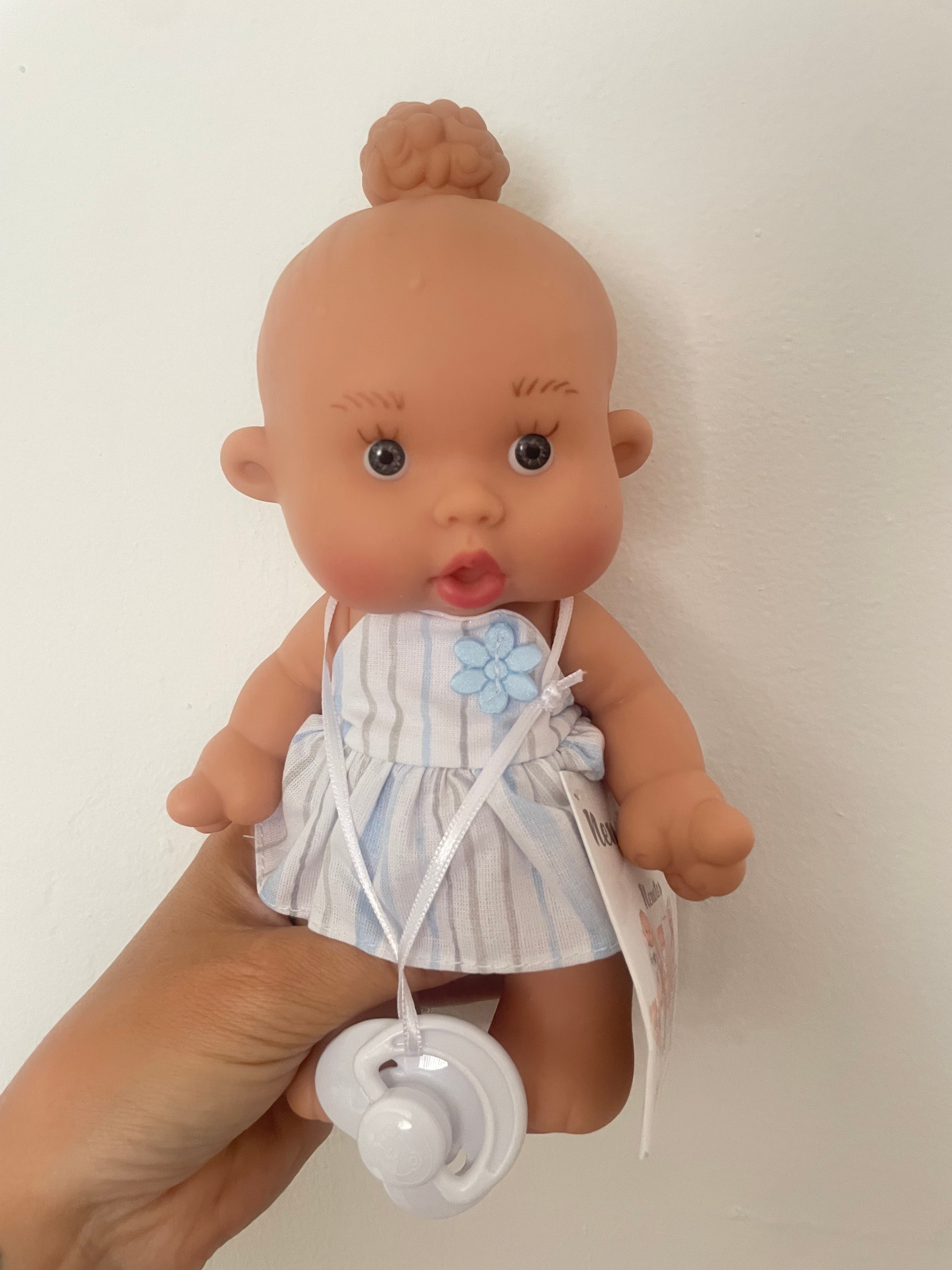 Spanish popcorn (blue stripe and flower) dolly. 21cm