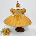 Caramel “Honey” Handsmocked frock. (Bows and Bloomers to match) 10 day dispatch.