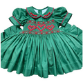 Bottle Green and Red “Clara” Smock. Comes with headband and bloomers.