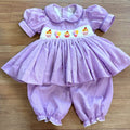 Lilac Birthday Girl Handsmocked Pyjamas (comes with two matching hair bows)