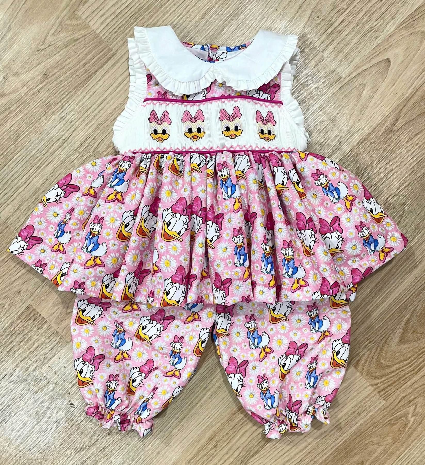 Pink Daisy Duck handsmocked Pyjamas.