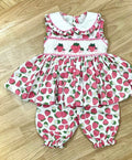 Pink and White Strawberry Handsmocked Pyjamas.