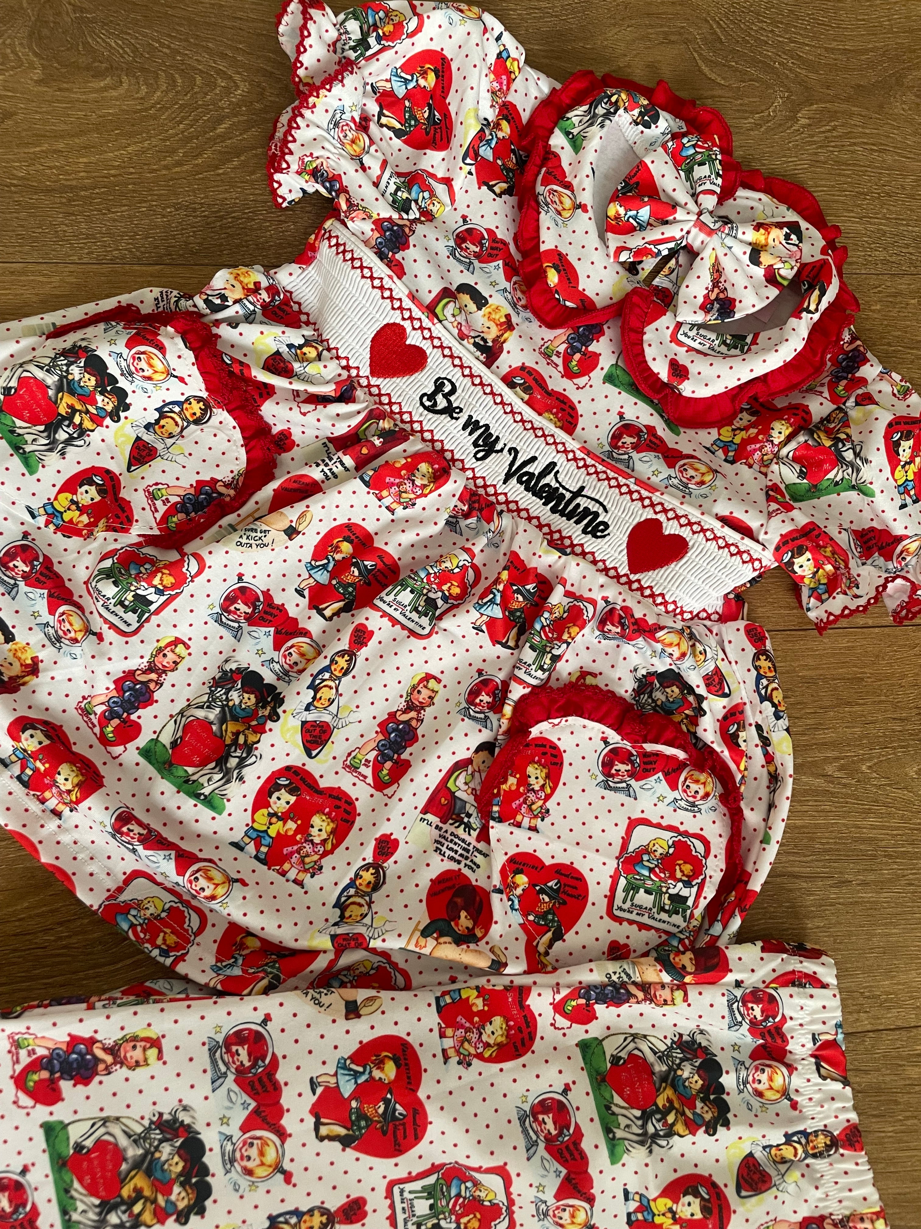 Be my valentine (Girls) smocked pyjamas.