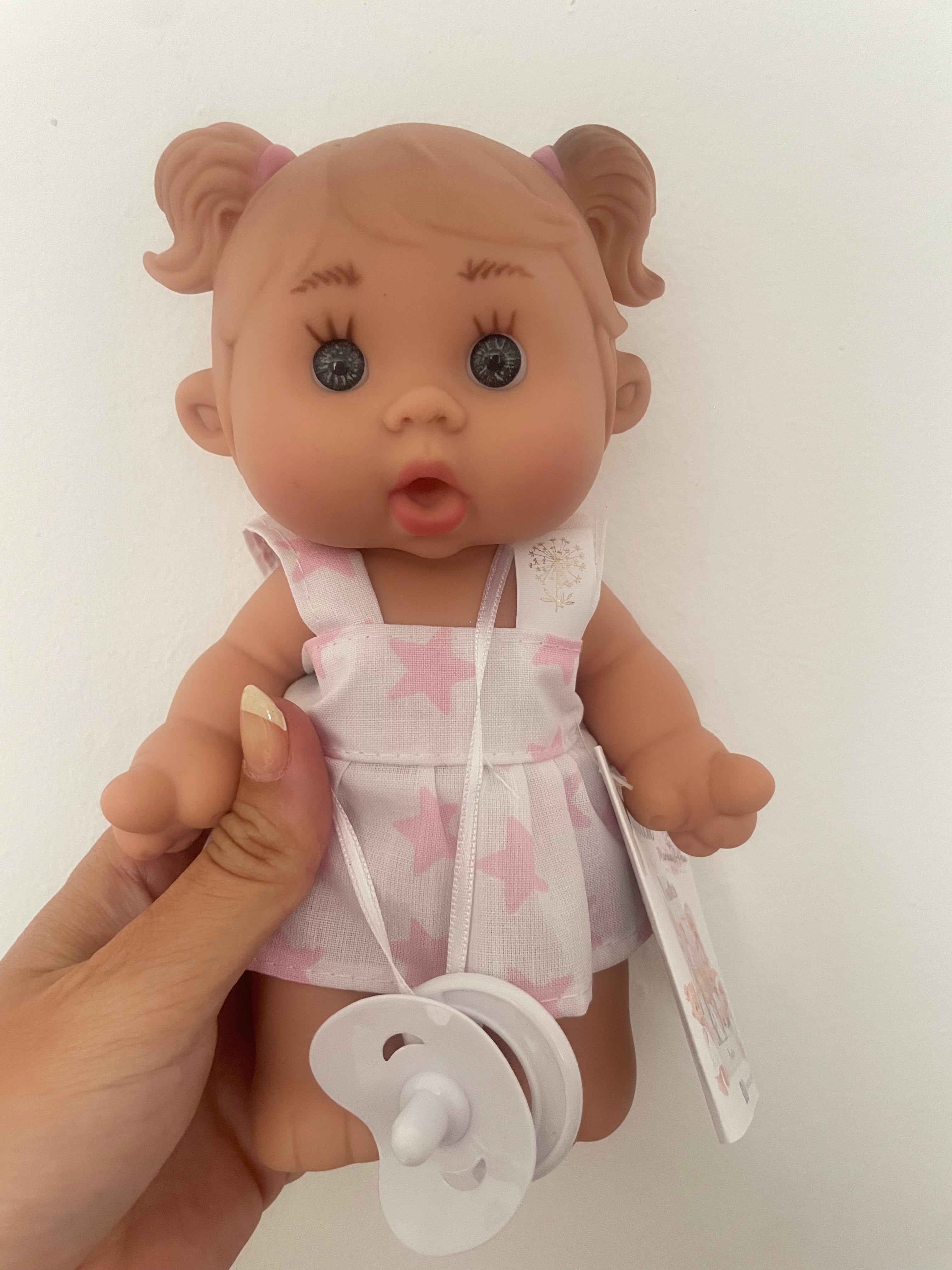 Spanish popcorn pigtail (pink and white star) Dolly. 21cm