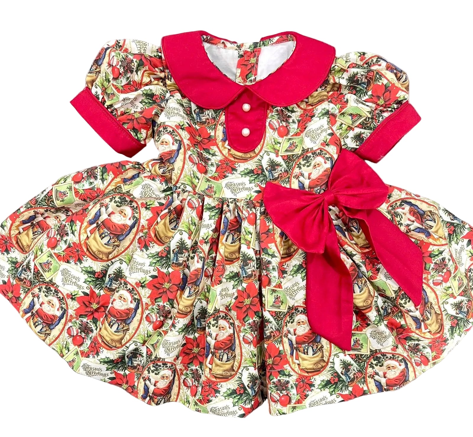 Red vintage “Santa” classic. Bows and bloomers. (End of July Delivery)
