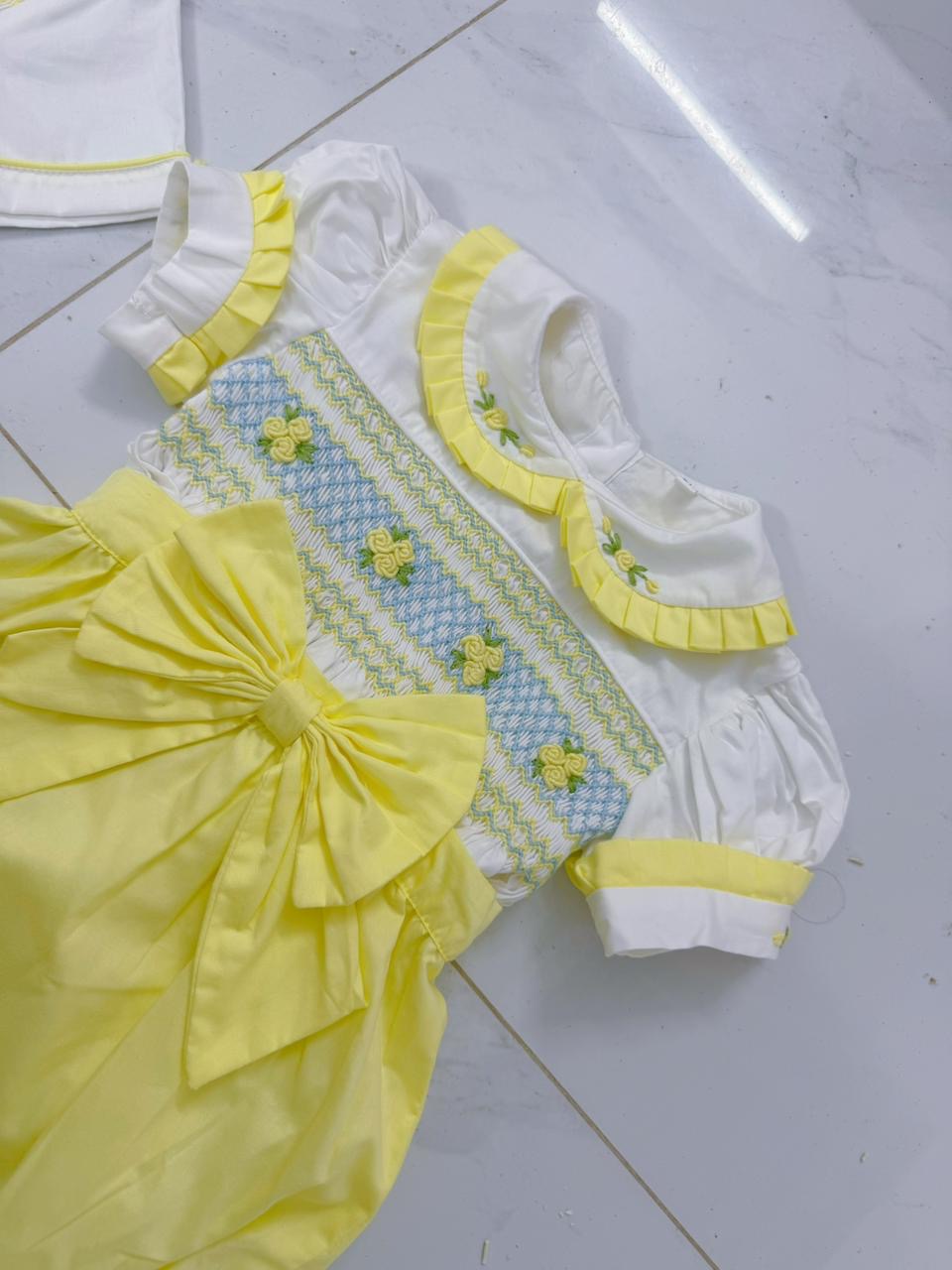 Lemon “Leona” Handsmocked Romper.