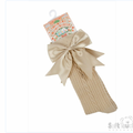 Beige Bow Knee Socks.