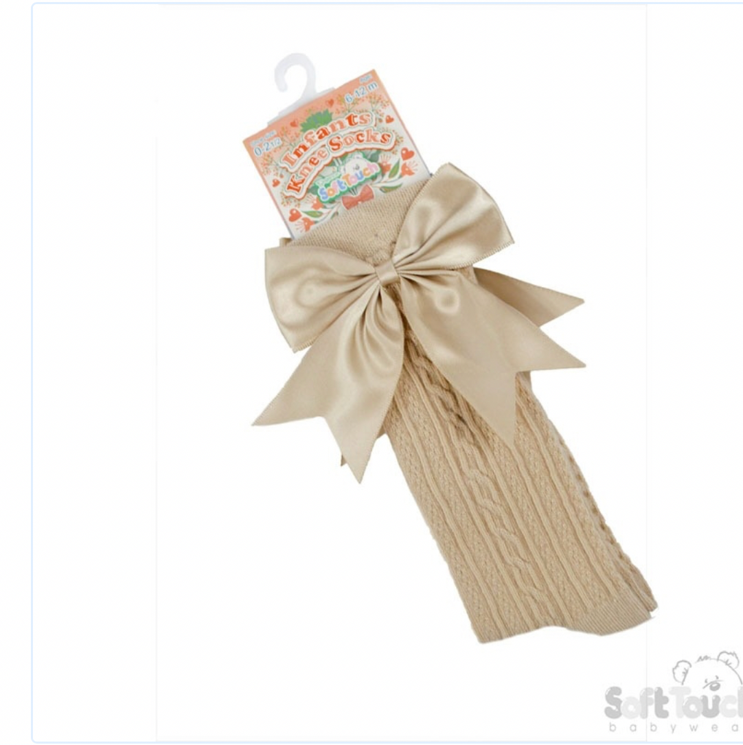 Beige Bow Knee Socks Older Girls.