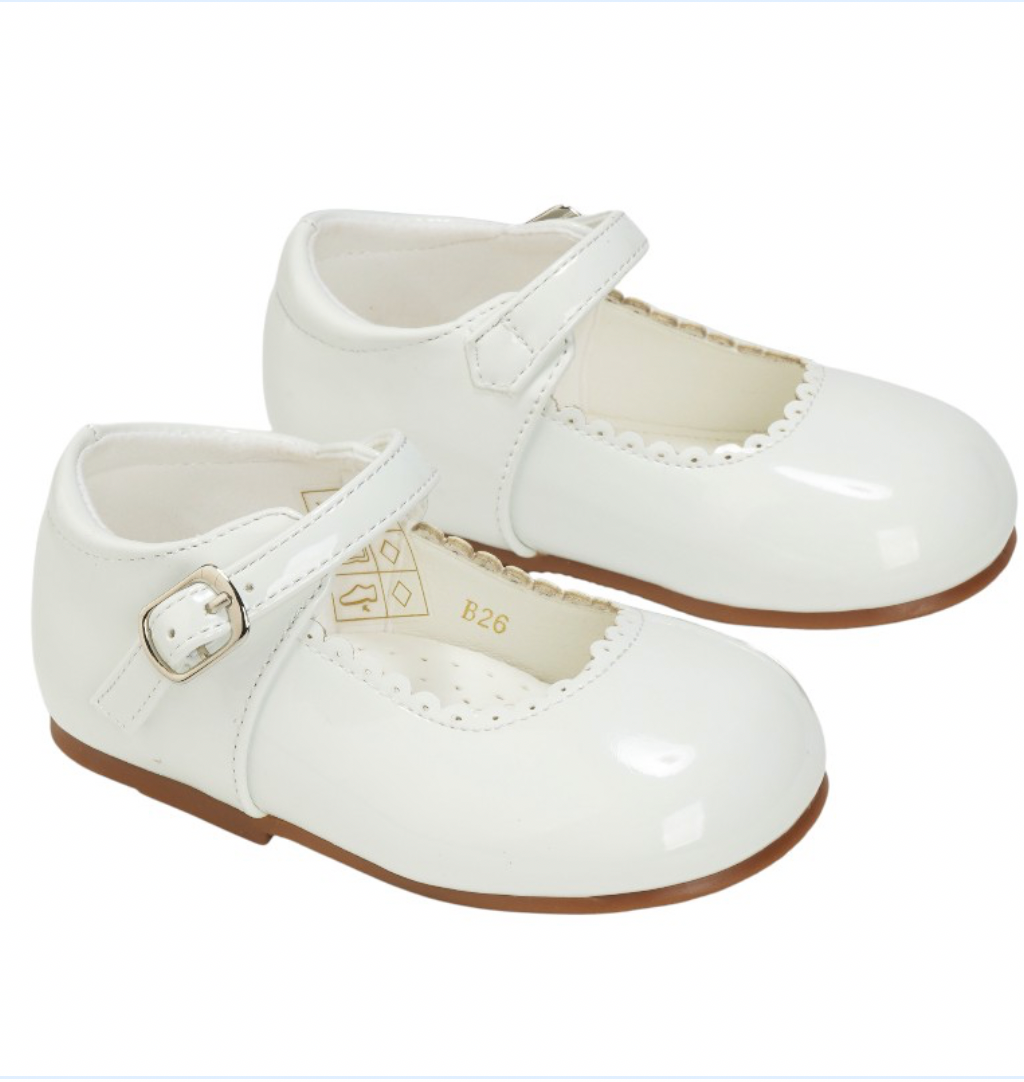 White Scallop Patent Shoes.