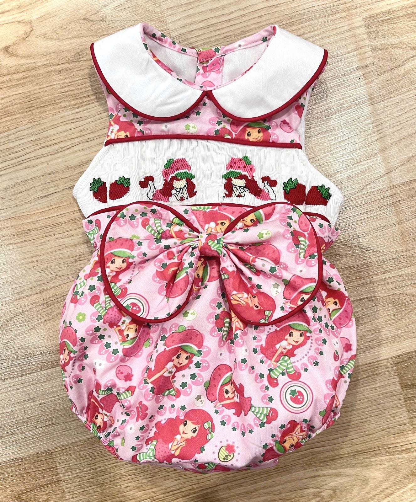 Pink Handsmocked “Strawberry Shortcake” Romper