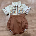 Cream “Wyatt” Western inspired handsmocked suit.