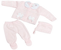 Baby Spanish Three Piece Knitted Set. Baby Pink.