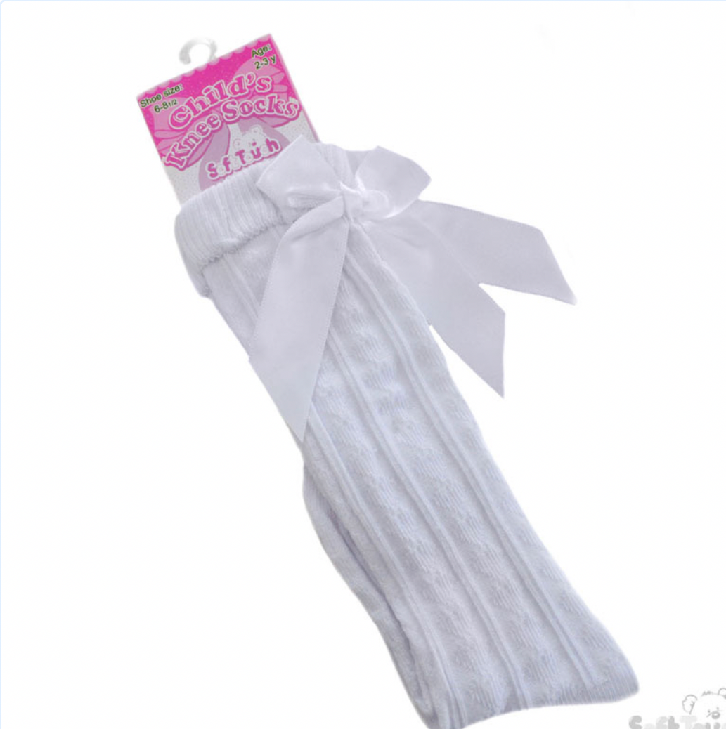 White Bow Knee Socks Older Girls.