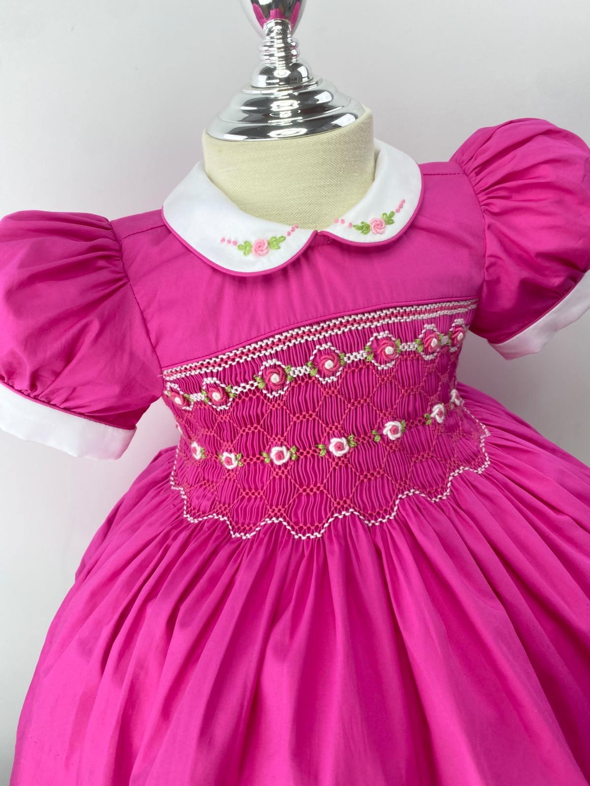 Hot Pink Handsmocked  “Barbie” frock. (Bows and Bloomers to match) 10 day dispatch.