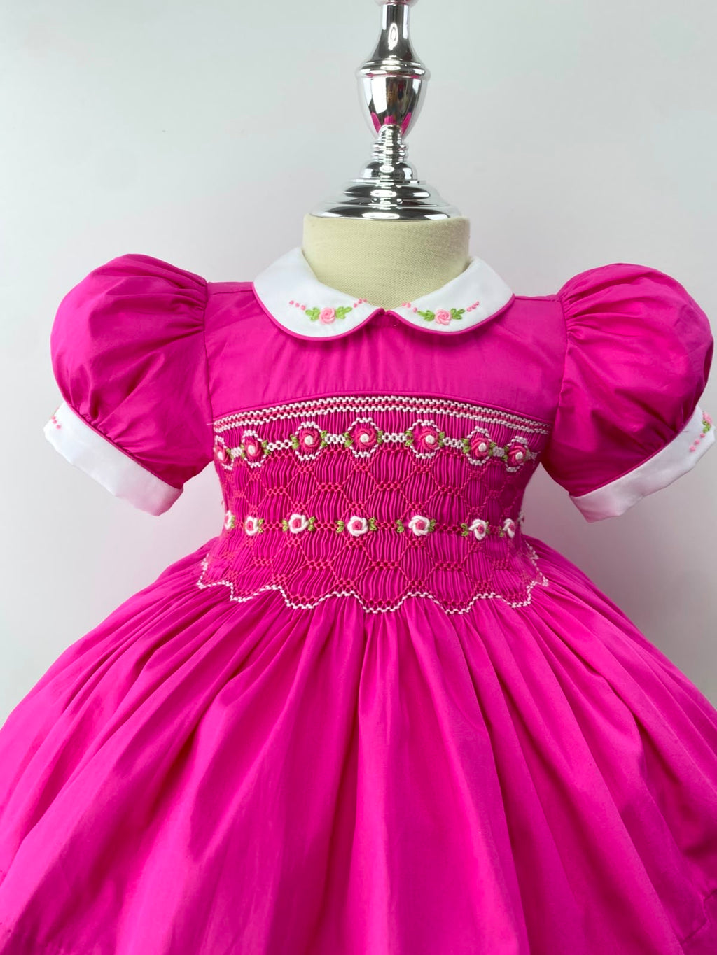 Hot Pink Handsmocked  “Barbie” frock. (Bows and Bloomers to match) 10 day dispatch.