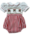 Candy Cane Handsmocked Romper.