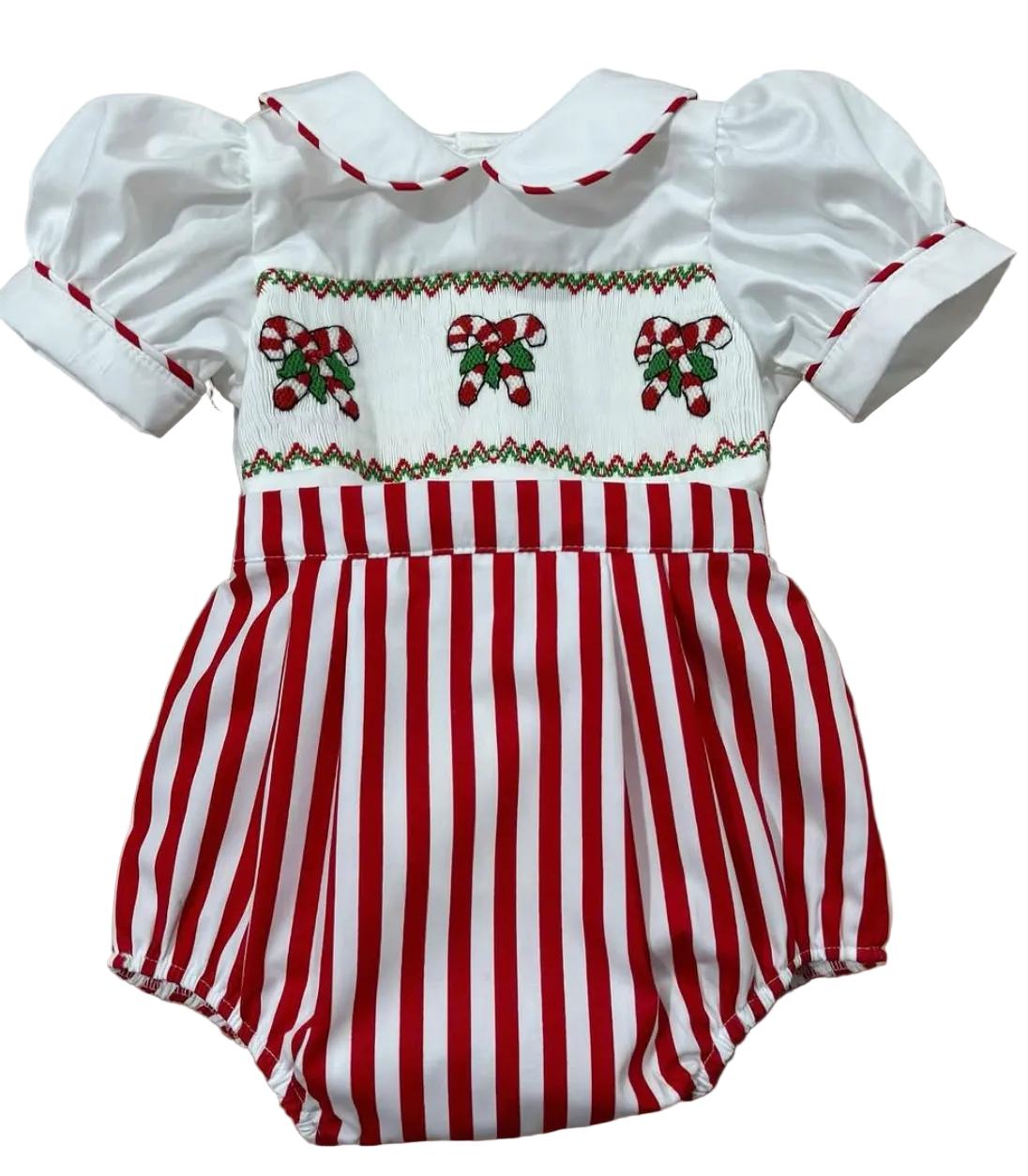 Candy Cane Handsmocked Romper.