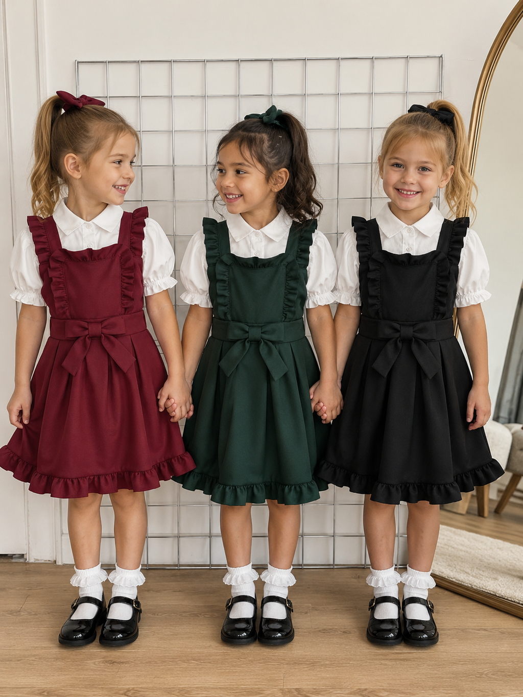 Girls Luxury school pinafore dress with blouse.