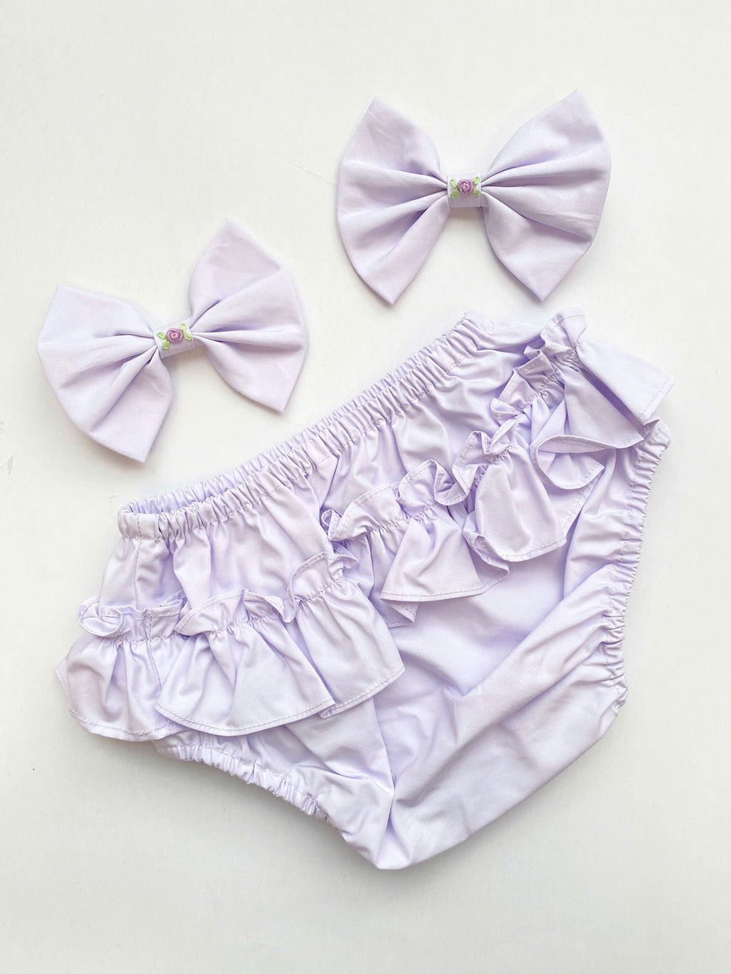 Lilac Handsmocked Frock “Lillie” Bows and Bloomers.