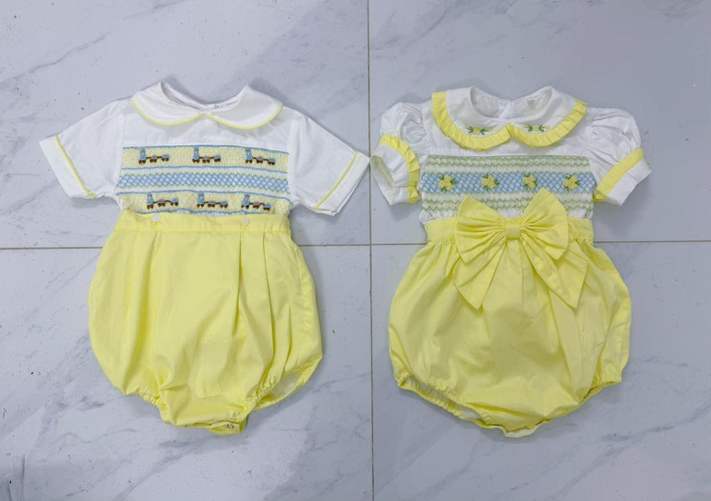 Lemon “Lennox” Handsmocked Romper.