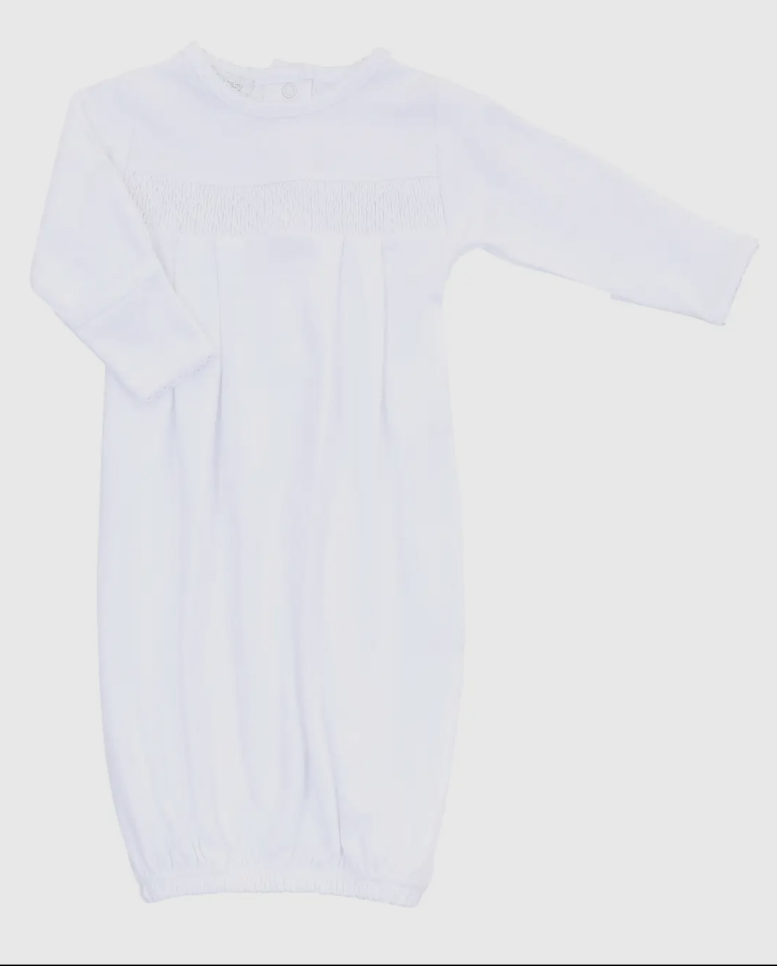 Unisex White Long Sleeved Smocked Nightgown.