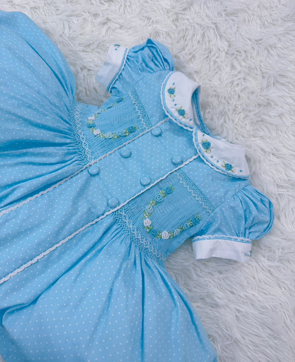 Blue “Skye” Polka Dot Smock.