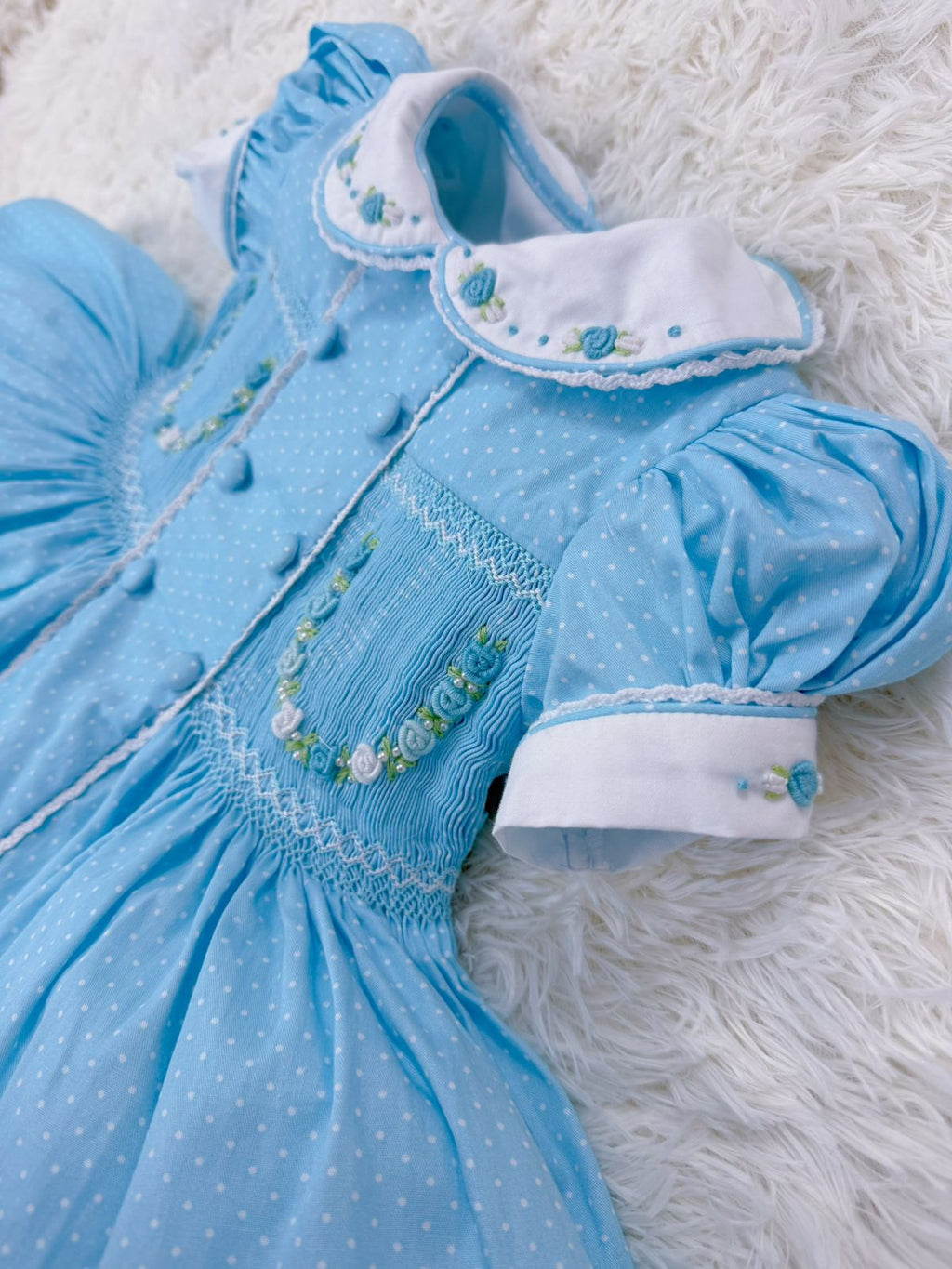Blue “Skye” Polka Dot Smock.