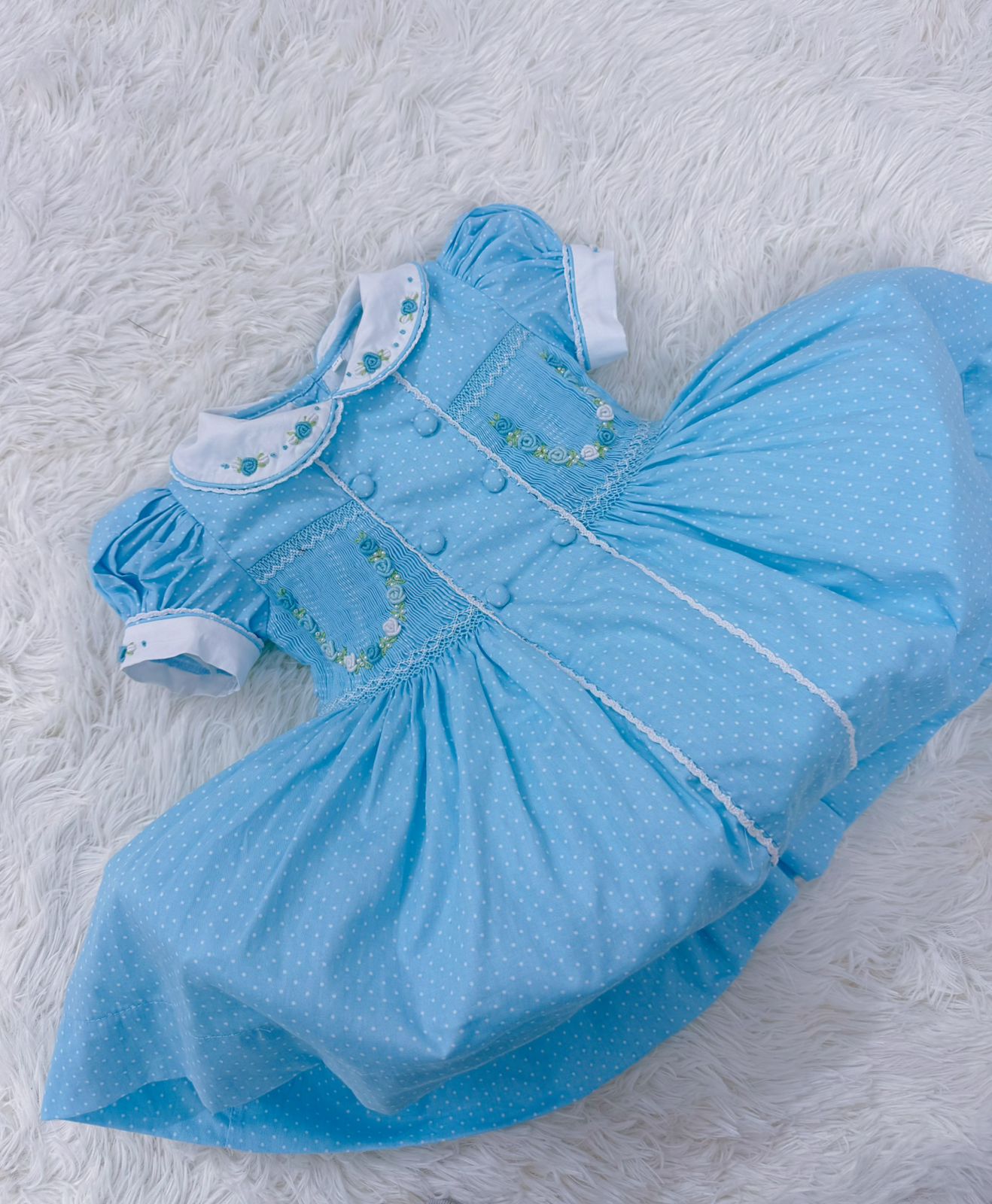 Blue “Skye” Polka Dot Smock.