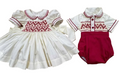 Red and Cream Smocked Suit.