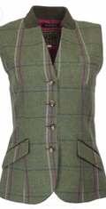 Margate Pink Overcheck Ladies Shooting Tweed Waistcoat