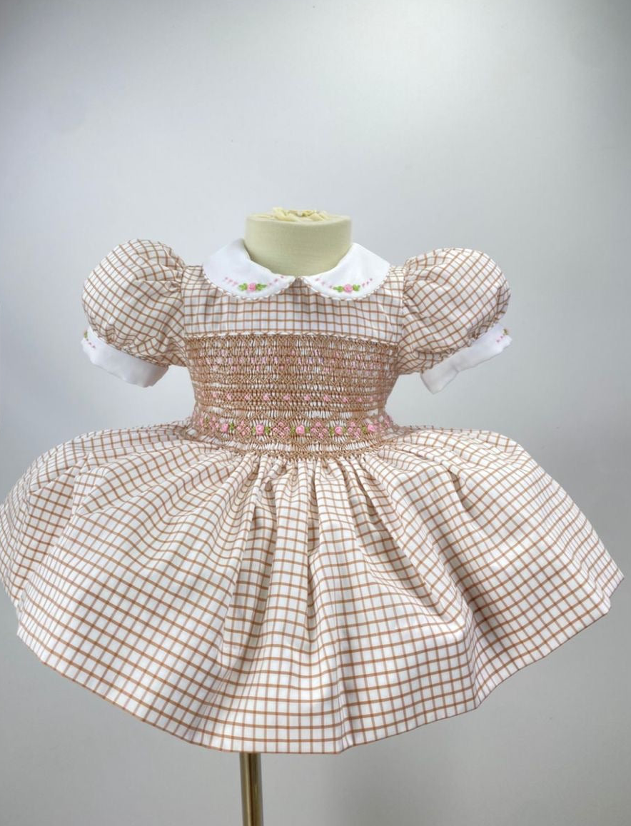 Beige “Niamh” Handsmocked Frock.