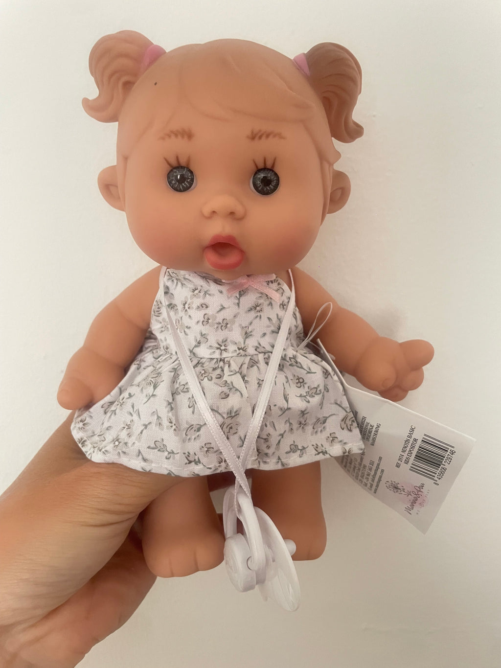 Spanish popcorn pigtail grey rose dress Dolly. 21cm