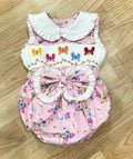 Pink Handsmocked “Butterfly Dreams” Romper 4-6years comes with skirt and blouse. Bows/Headband to match ✨