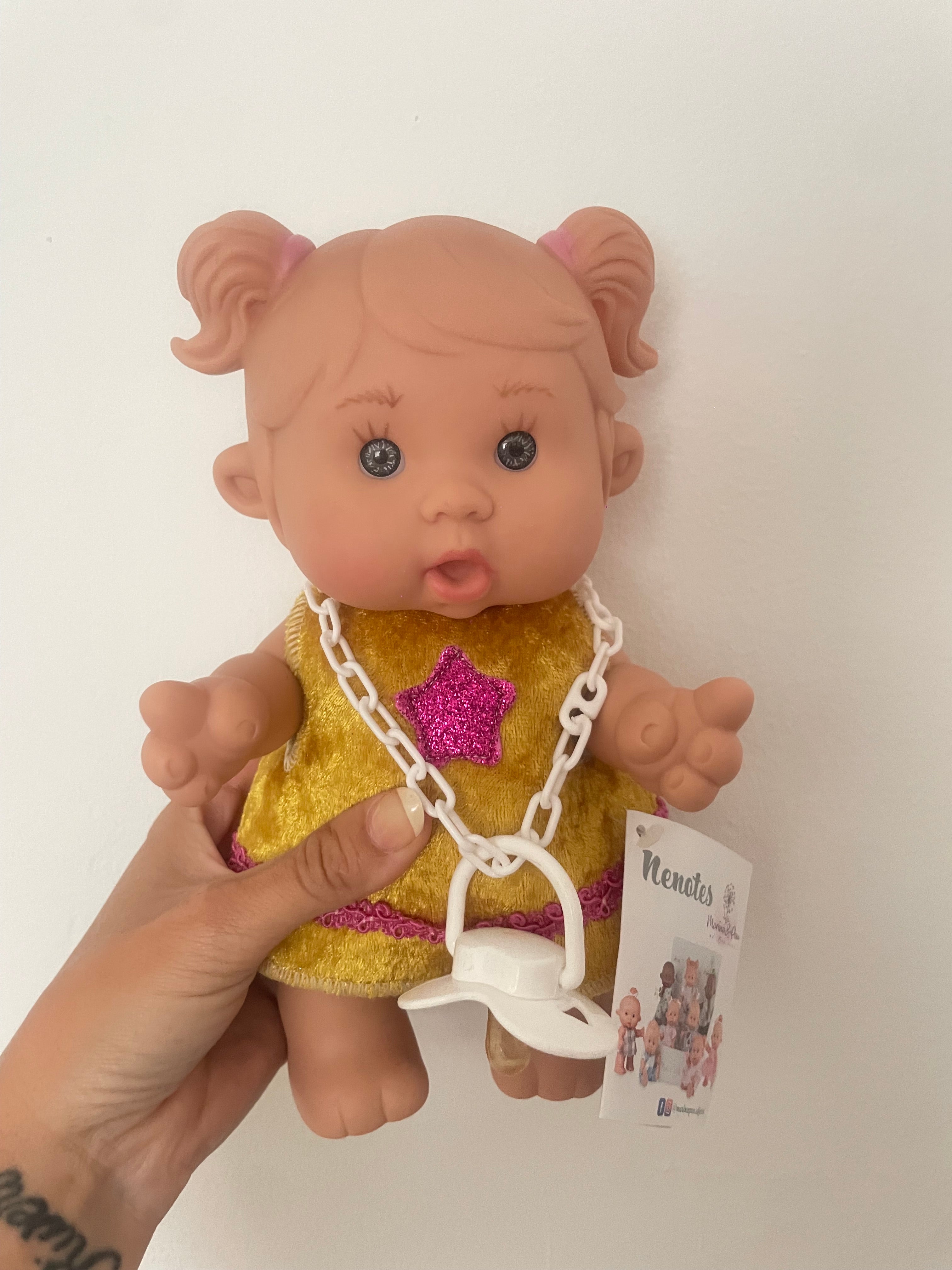 Spanish Girl Pig Tails Gold And Pink Star dress Dolly 26cm