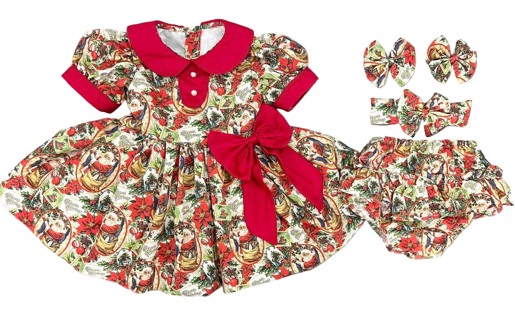 Red vintage “Santa” classic. Bows and bloomers. (End of July Delivery)