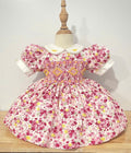 Pink Floral “Luella” Smock. Bows and Bloomers included.