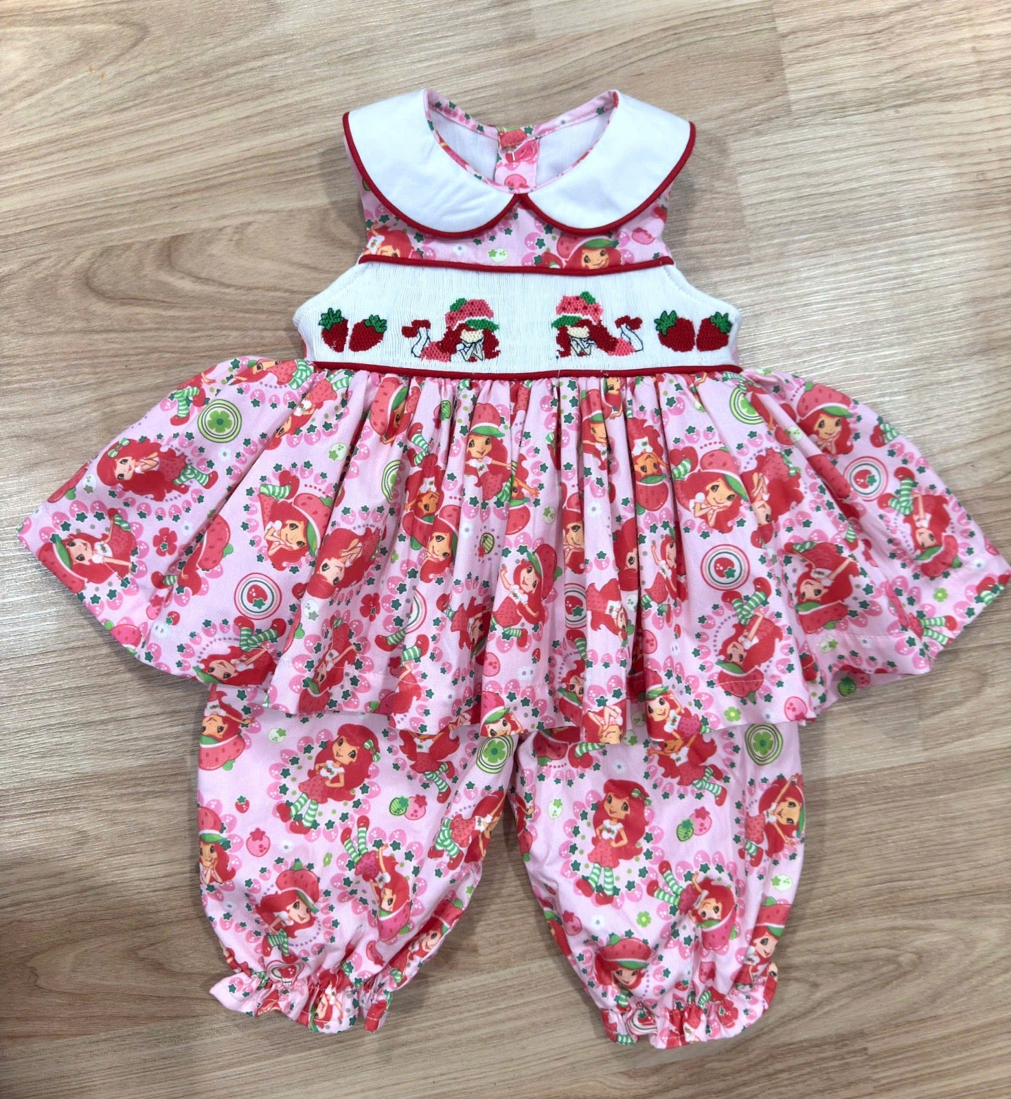Pink Strawberry Shortcake Handsmocked Pyjamas.