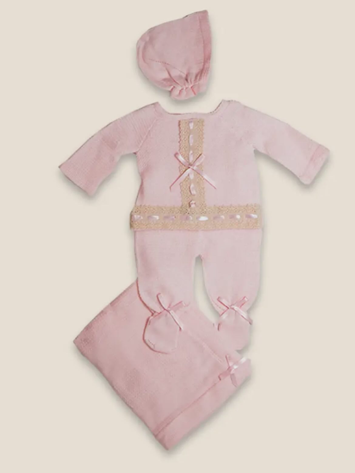 Baby Pink Spanish Knitted Hospital Set.