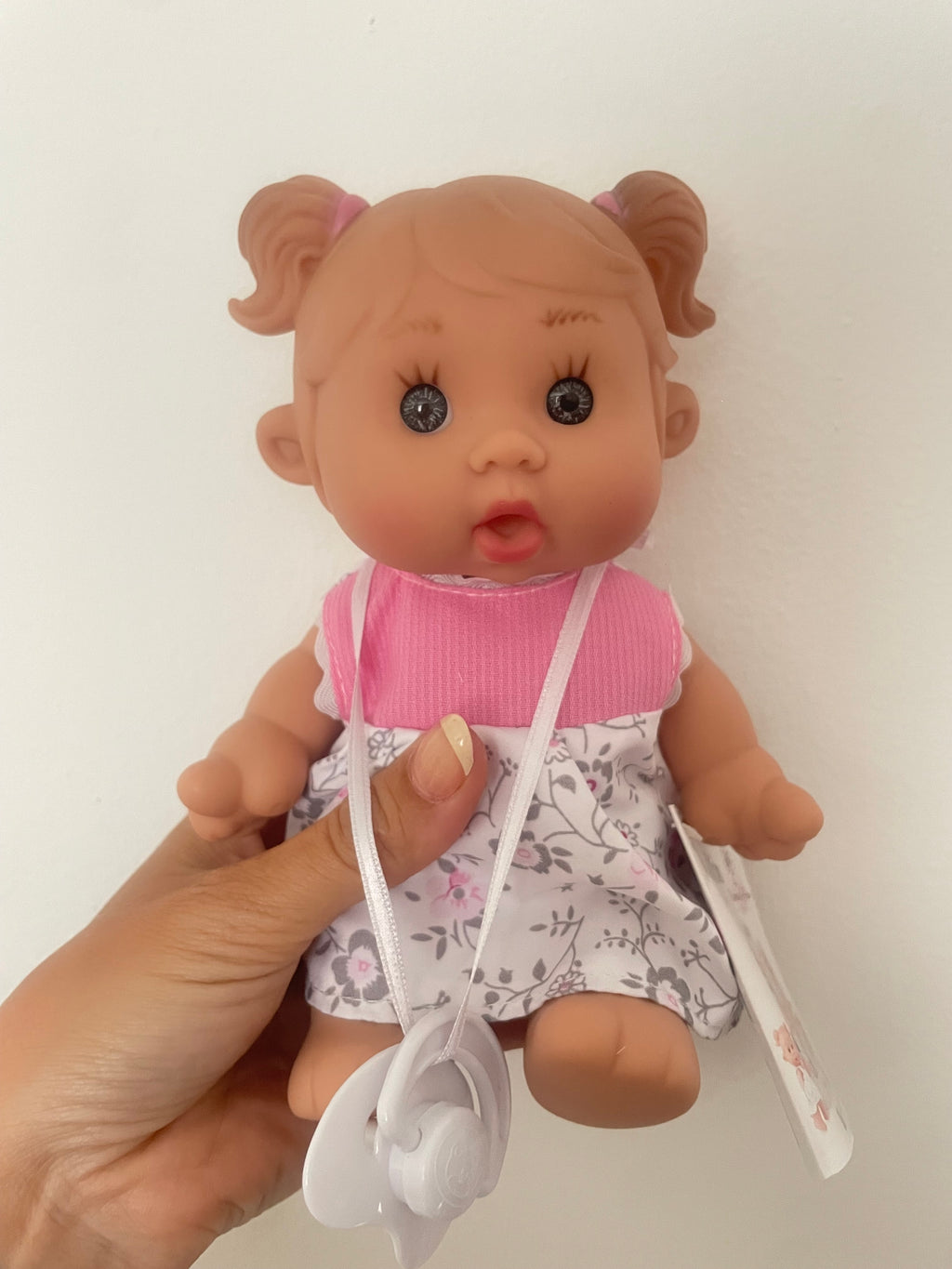 Spanish popcorn pigtail pink/floral dress dolly. 21cm
