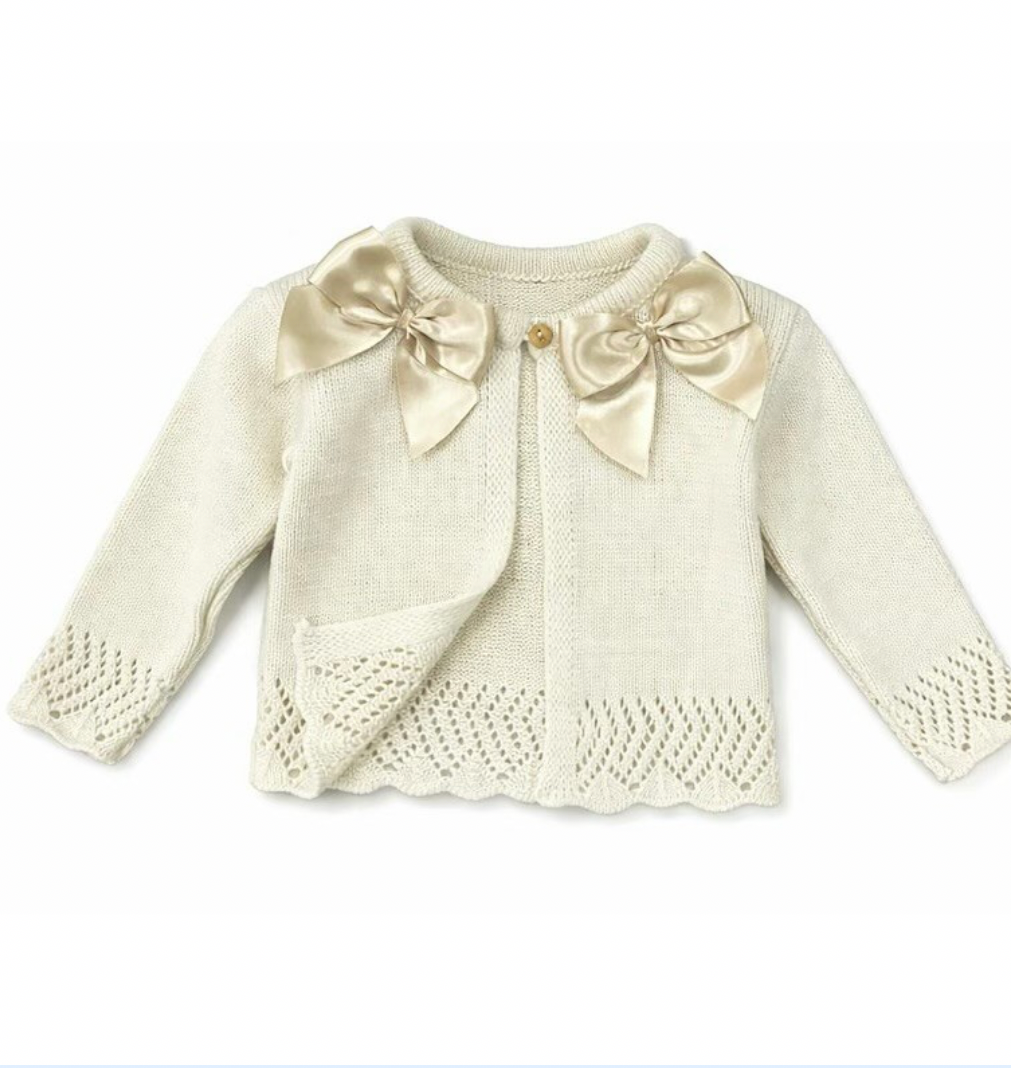 Beige Double Bow Spanish Cardigan.