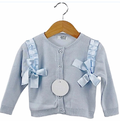 Baby Blue Pleated Double Bow Girls Cardigan.