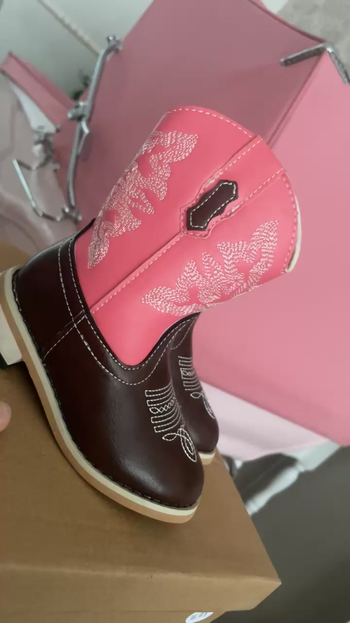 Western Boots Girls. Pink and Chocolate.